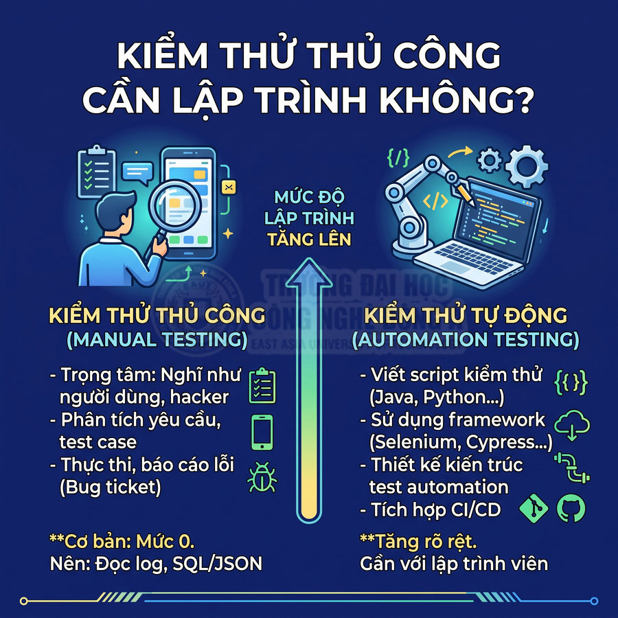Infographic so sánh kiểm thử thủ công và kiểm thử tự động trong lập trình phần mềm