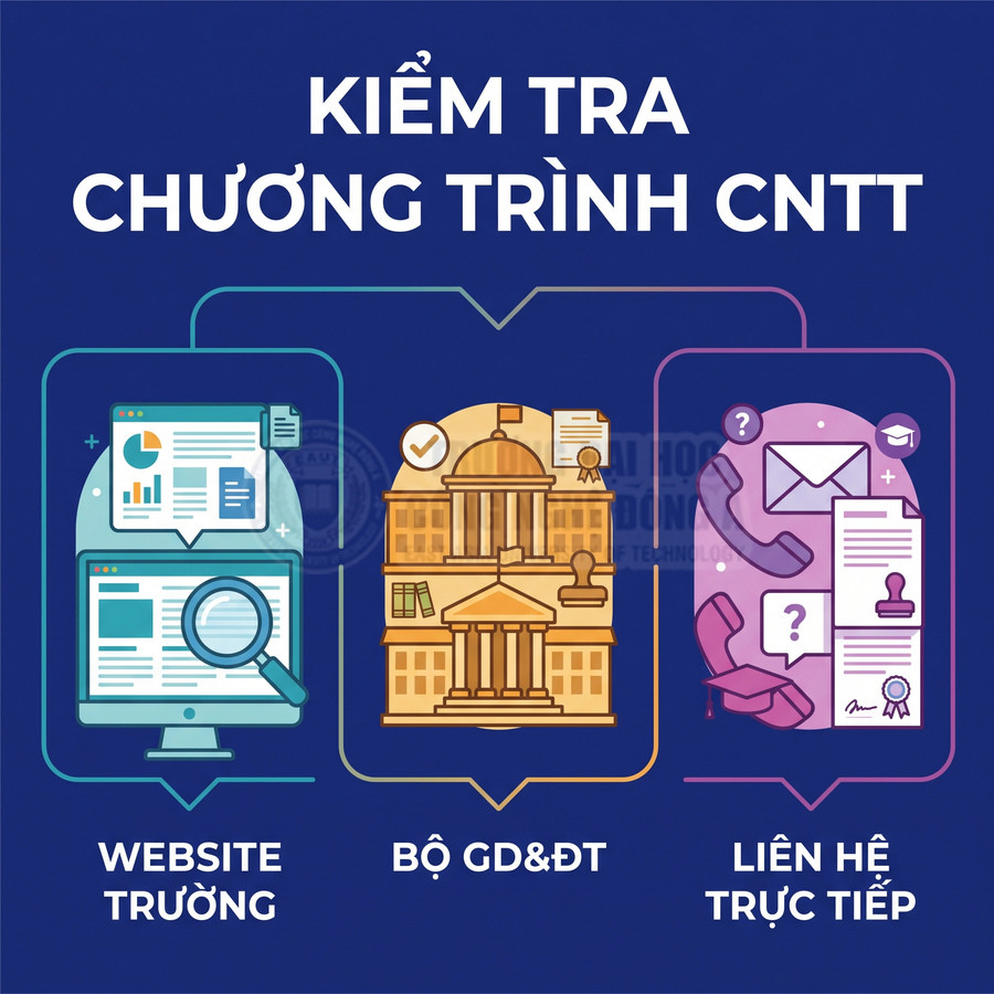 Hướng dẫn kiểm tra chương trình CNTT qua website trường, Bộ GD&ĐT và liên hệ trực tiếp