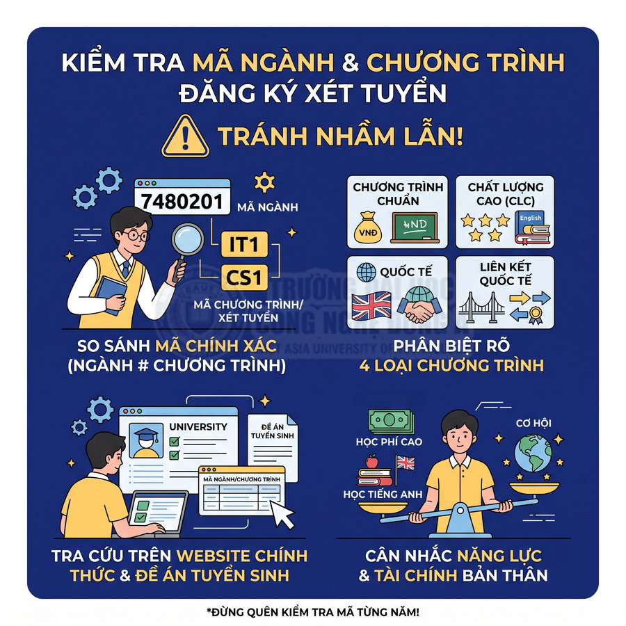 Hướng dẫn kiểm tra mã ngành và chương trình đăng ký xét tuyển đại học để tránh nhầm lẫn