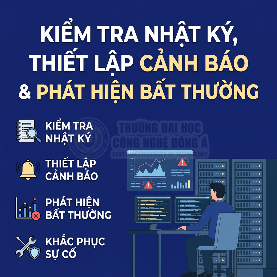 Nhân viên giám sát máy chủ, kiểm tra nhật ký, thiết lập cảnh báo và phát hiện bất thường trên hệ thống mạng