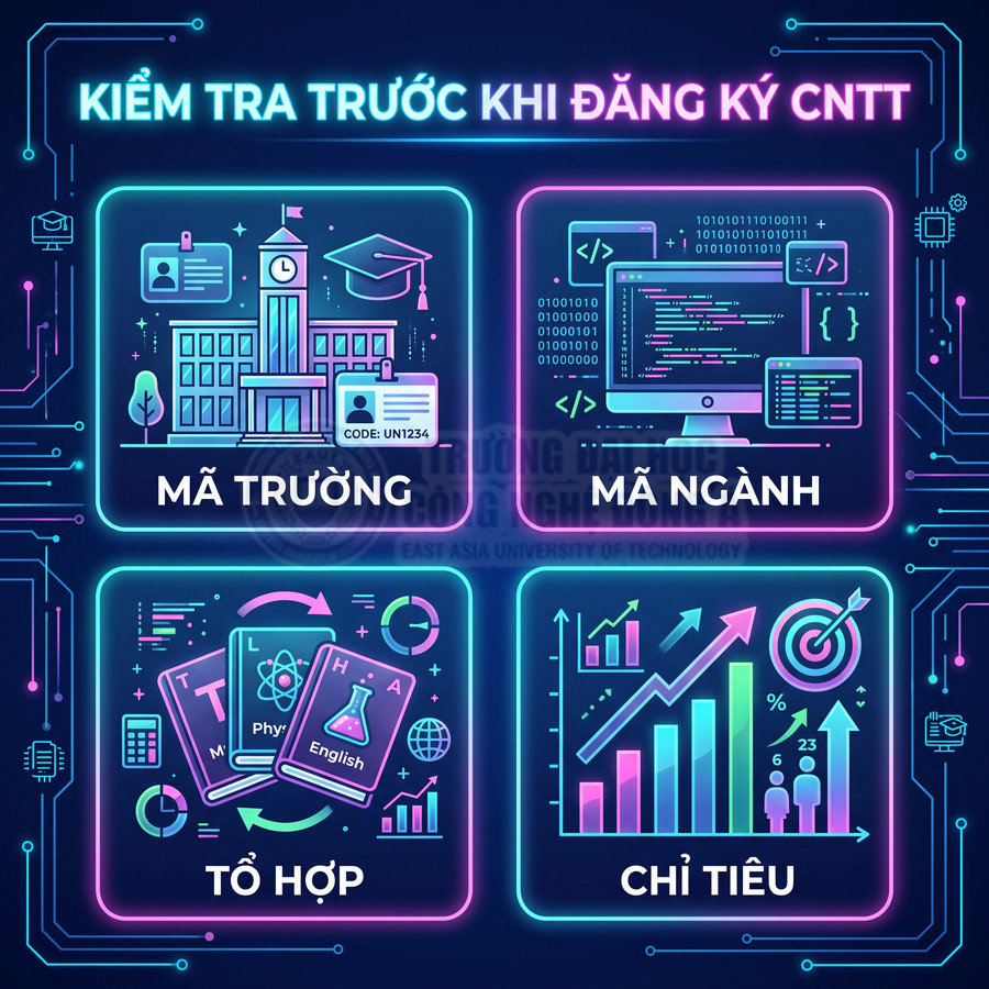 Hướng dẫn kiểm tra mã trường, mã ngành, tổ hợp môn và chỉ tiêu trước khi đăng ký ngành CNTT