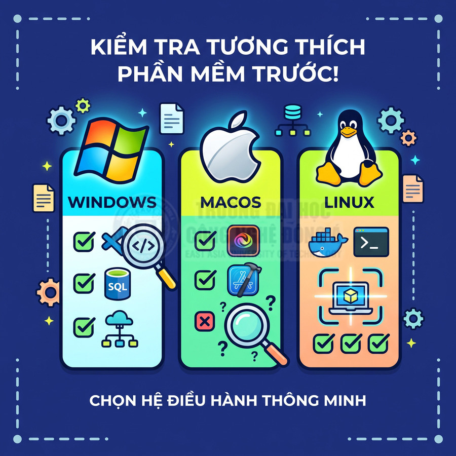 So sánh khả năng tương thích phần mềm trên hệ điều hành Windows, macOS và Linux