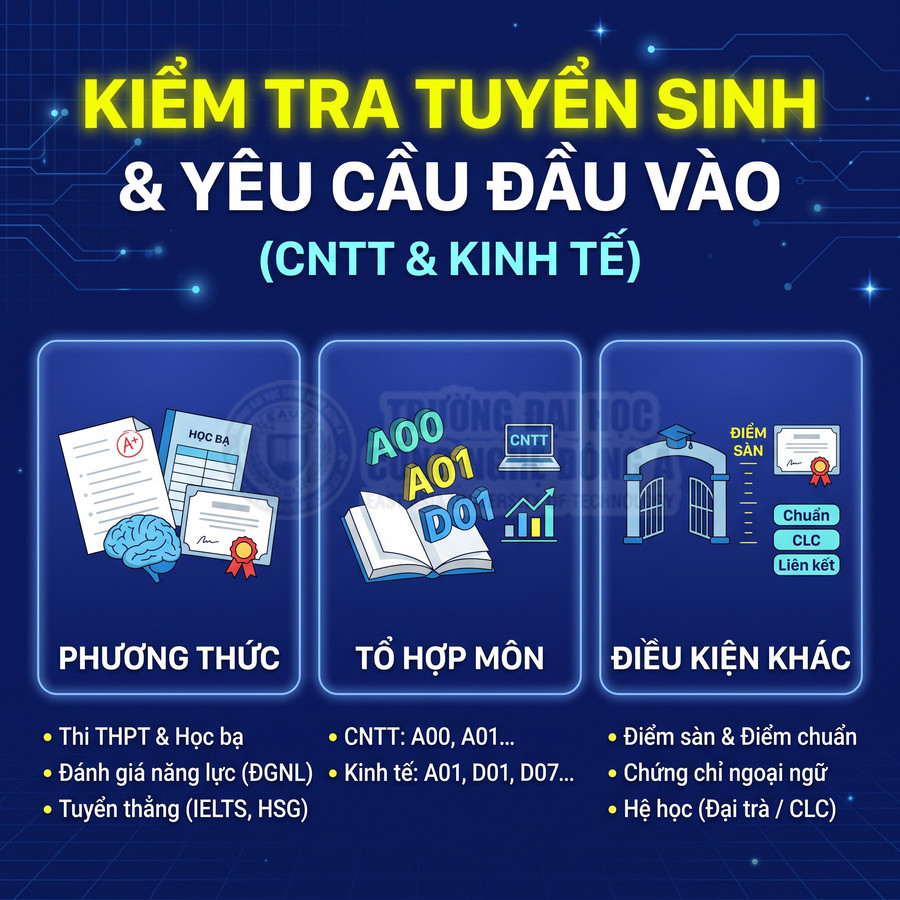 Thông tin tuyển sinh ngành CNTT và Kinh tế về phương thức xét tuyển, tổ hợp môn và điều kiện đầu vào FANYM