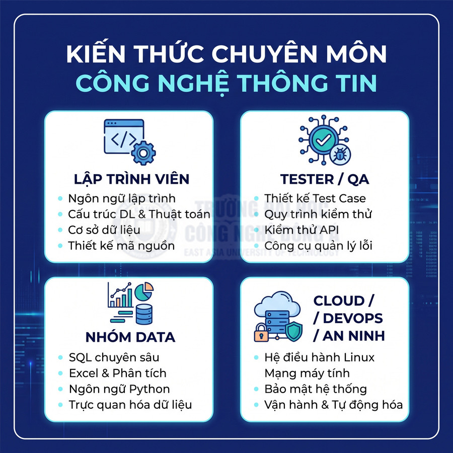 Kiến thức chuyên môn công nghệ thông tin cho lập trình viên, tester QA, nhóm data và cloud devops an ninh
