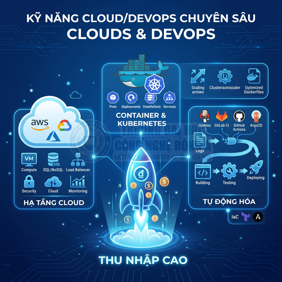 Khóa học kỹ năng Cloud DevOps chuyên sâu với AWS Azure Kubernetes Docker Jenkins GitLab CI GitHub Actions ArgoCD