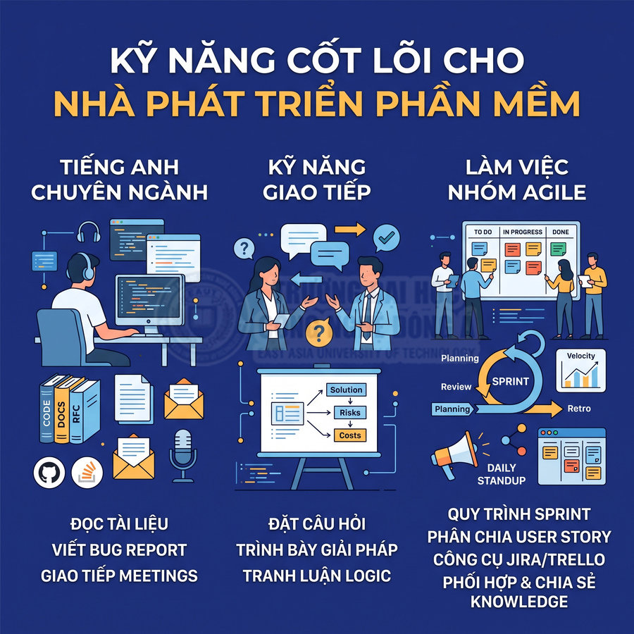 Kỹ năng cốt lõi cho nhà phát triển phần mềm về tiếng Anh, giao tiếp và làm việc nhóm Agile