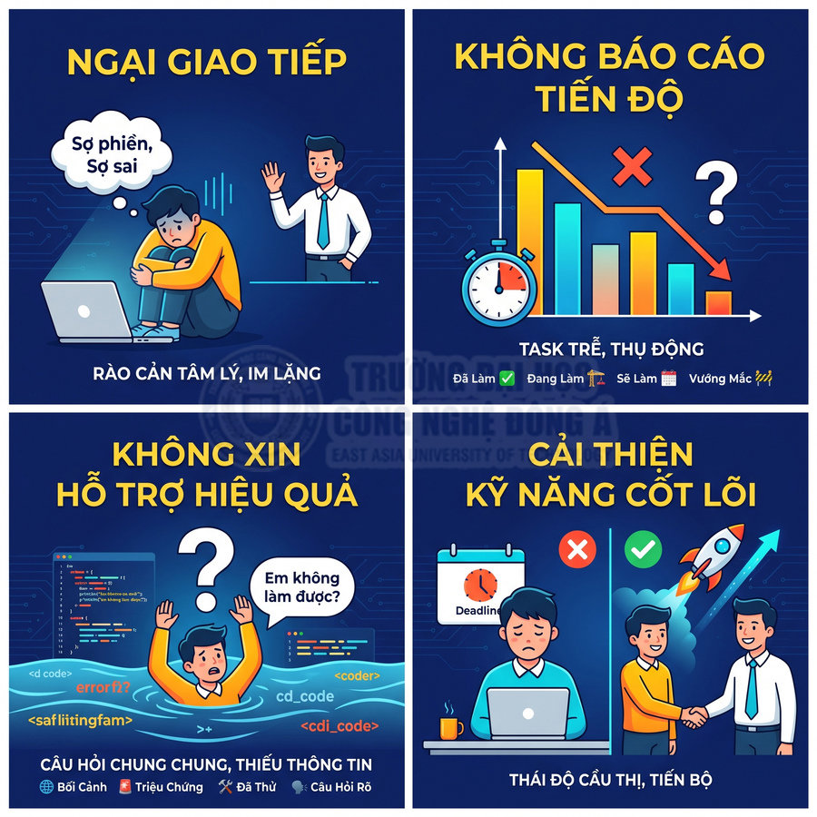 Minh họa các vấn đề kỹ năng mềm và cách cải thiện cho lập trình viên trẻ trong môi trường làm việc
