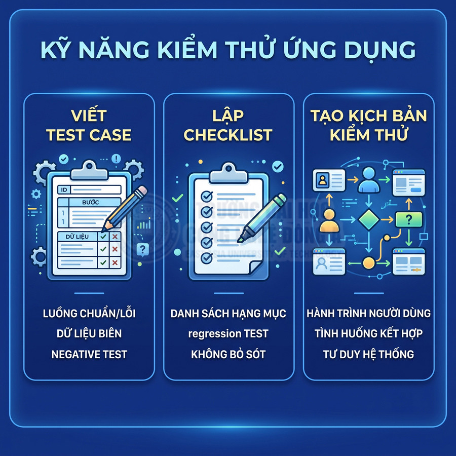 Kỹ năng kiểm thử ứng dụng với viết test case, lập checklist và tạo kịch bản kiểm thử minh họa trực quan