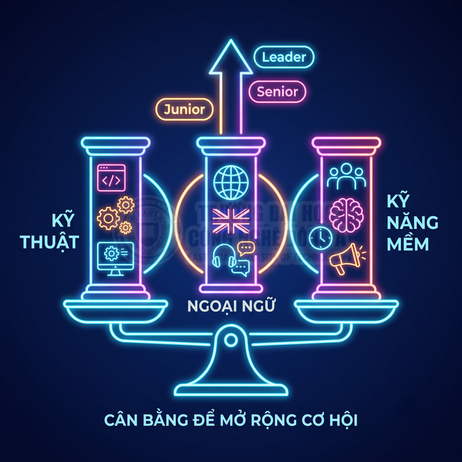 Cân bằng kỹ thuật, ngoại ngữ và kỹ năng mềm giúp phát triển từ junior đến senior và leader