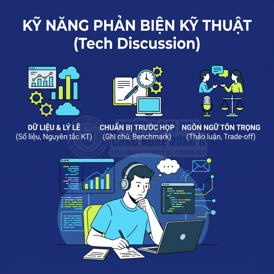 Kỹ năng phản biện kỹ thuật với lập trình viên đeo tai nghe làm việc trên laptop và biểu đồ dữ liệu xung quanh