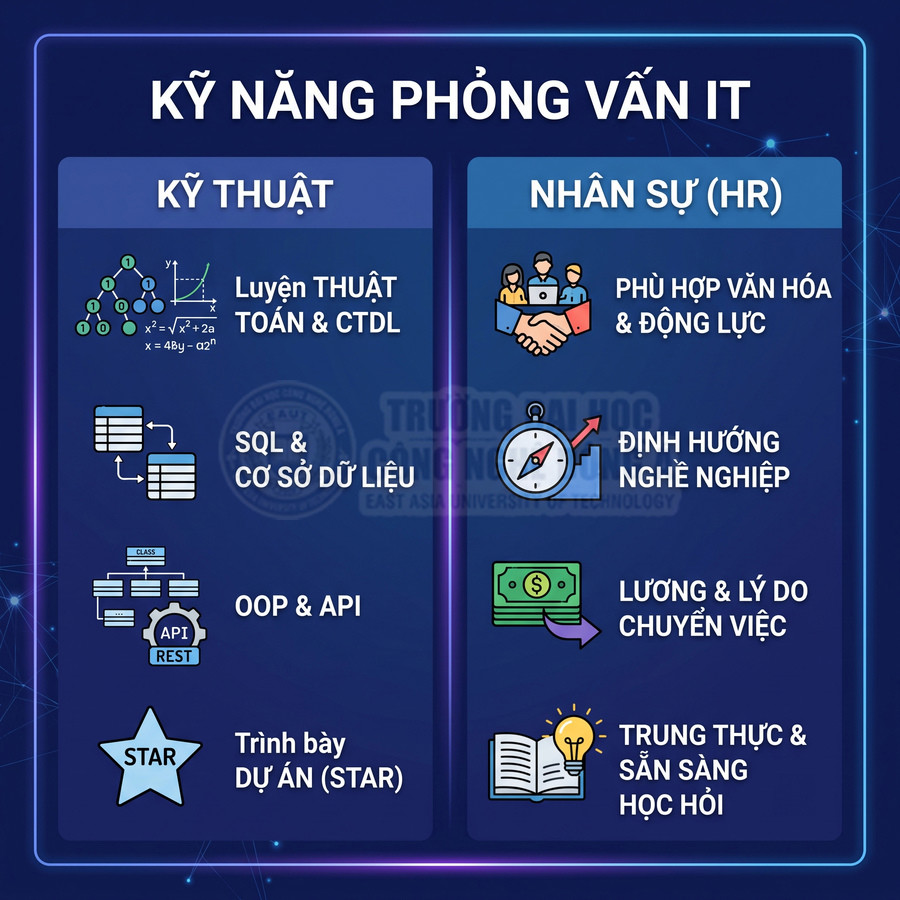 Kỹ năng cần chuẩn bị khi phỏng vấn IT gồm kỹ thuật lập trình và tiêu chí nhân sự HR