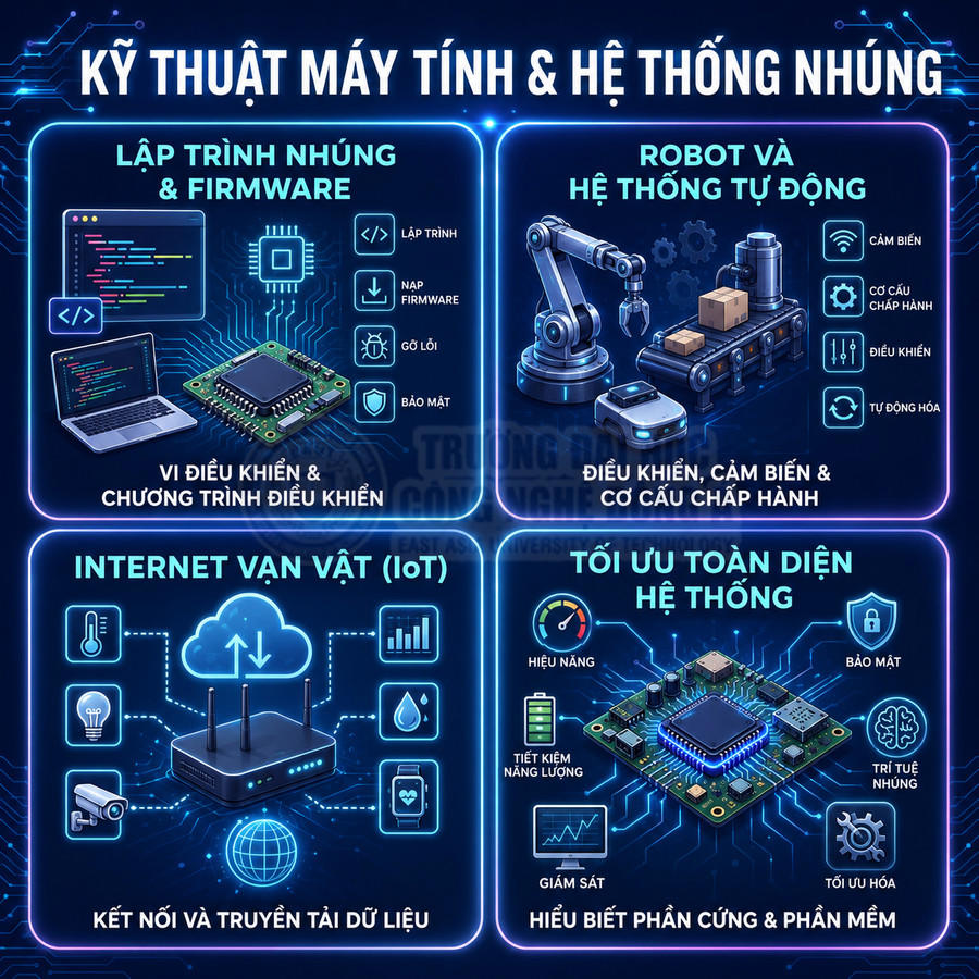 Poster giới thiệu ngành kỹ thuật máy tính và hệ thống nhúng với vi điều khiển, robot tự động và thiết bị IoT