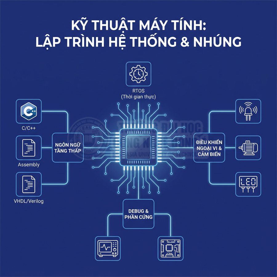 Sơ đồ kỹ thuật máy tính lập trình hệ thống và nhúng với vi xử lý trung tâm và các mô-đun RTOS, cảm biến, LED
