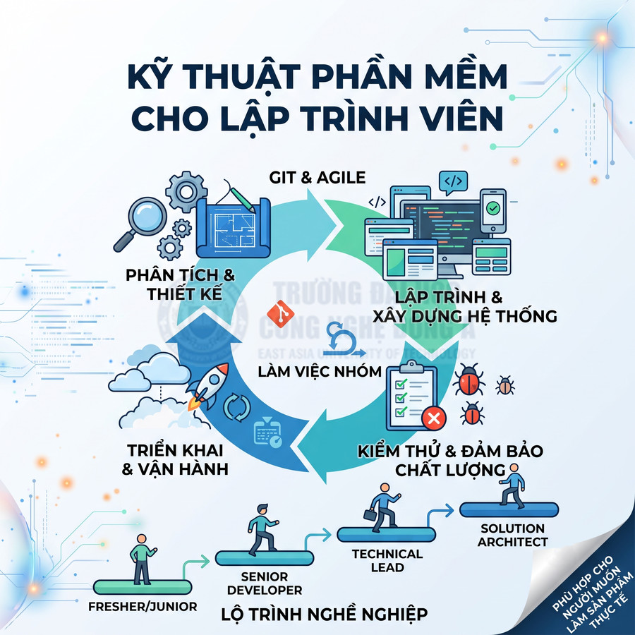 Kỹ thuật phần mềm cho lập trình viên với quy trình phân tích, lập trình, kiểm thử, triển khai và lộ trình nghề nghiệp