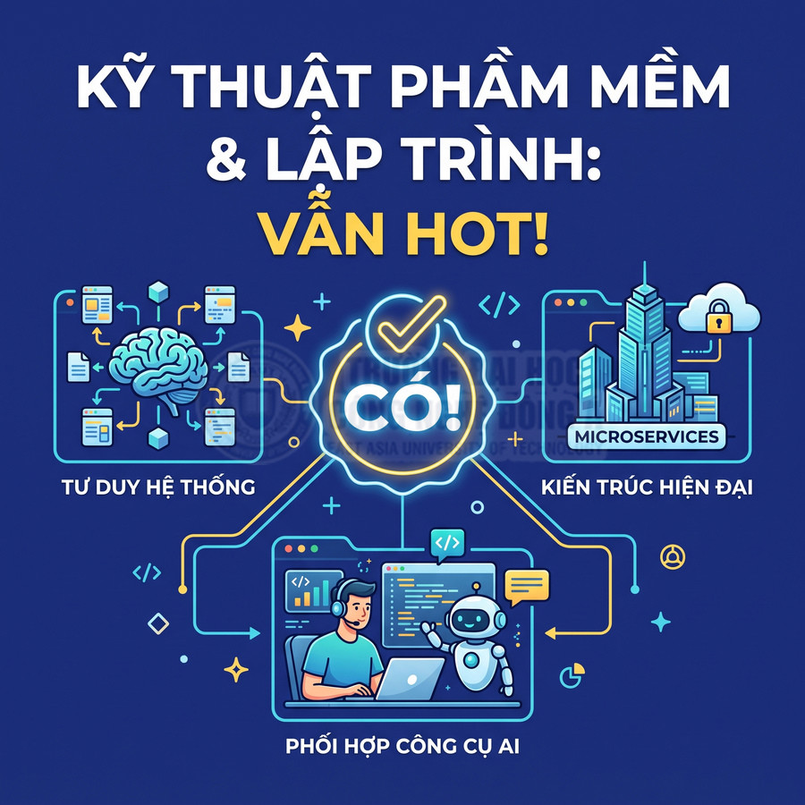 Poster tuyển sinh ngành kỹ thuật phần mềm và lập trình với tư duy hệ thống, microservices và phối hợp công cụ AI