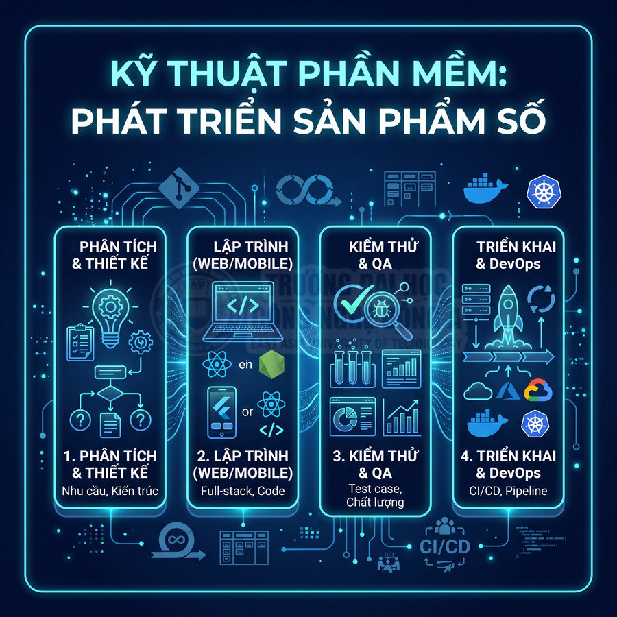 Quy trình phát triển sản phẩm số trong kỹ thuật phần mềm từ phân tích, lập trình, kiểm thử đến triển khai DevOps