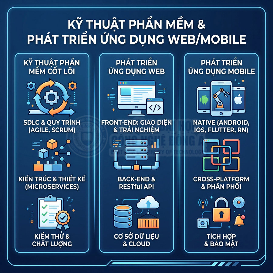 Kỹ thuật phần mềm và phát triển ứng dụng web mobile với các mảng web front end back end mobile native cross platform