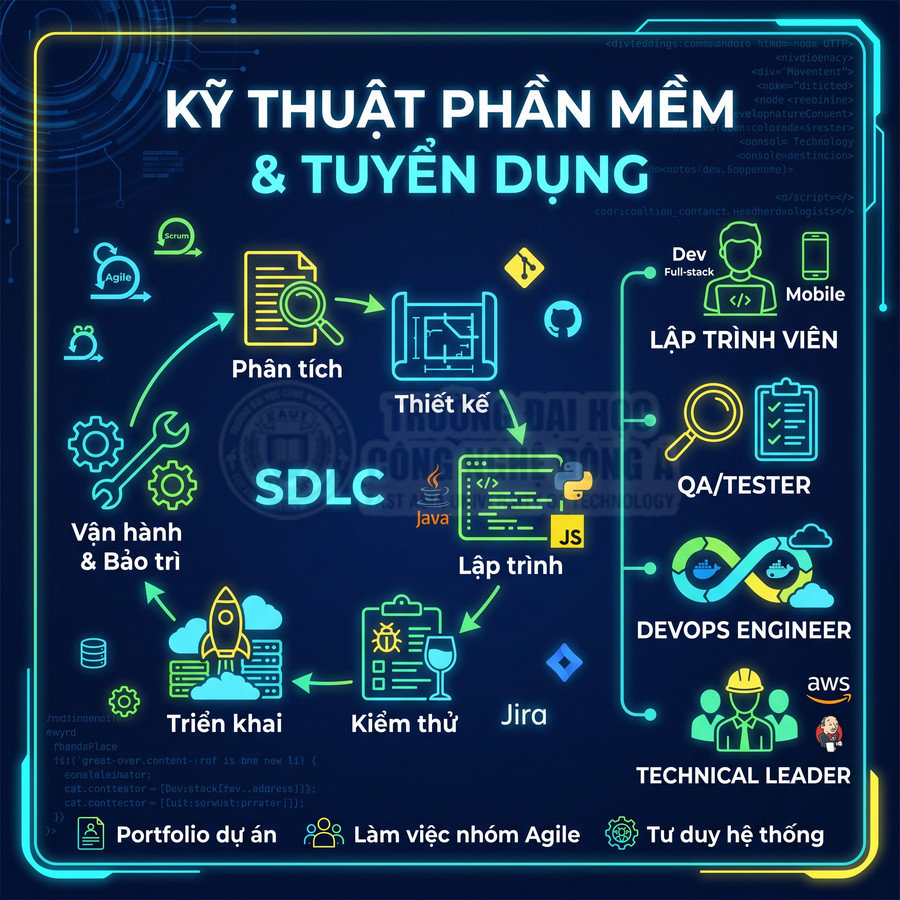 Quy trình SDLC trong kỹ thuật phần mềm và các vị trí tuyển dụng lập trình viên, QA tester, DevOps, technical leader