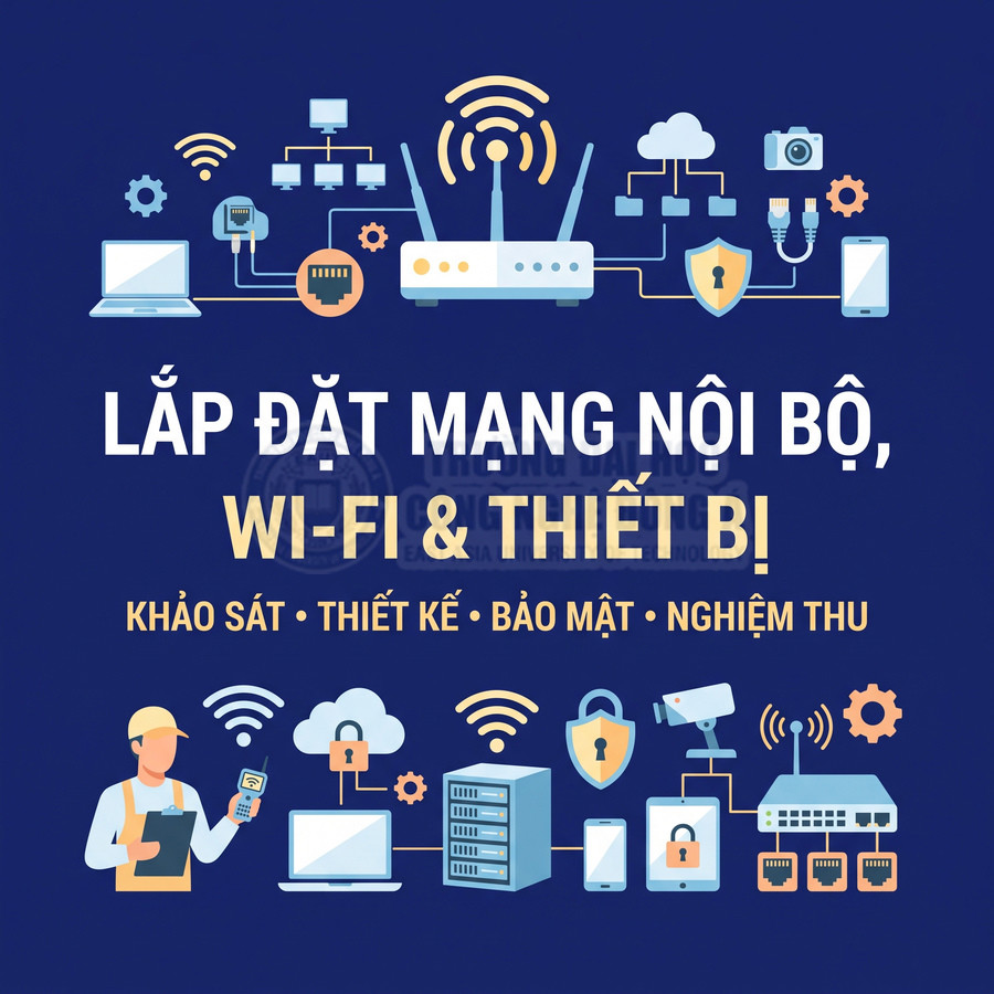 Dịch vụ lắp đặt mạng nội bộ WiFi và thiết bị mạng, gồm khảo sát thiết kế bảo mật và nghiệm thu