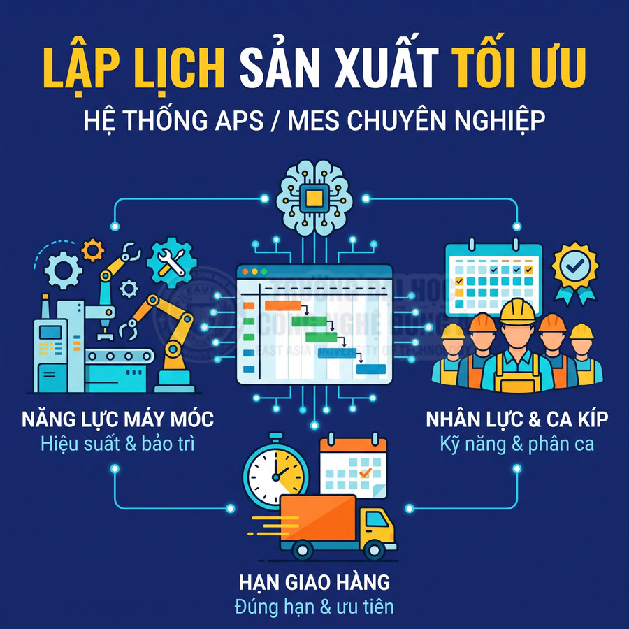 Lập lịch sản xuất tối ưu với hệ thống APS MES, quản lý máy móc, nhân lực, ca kíp và hạn giao hàng