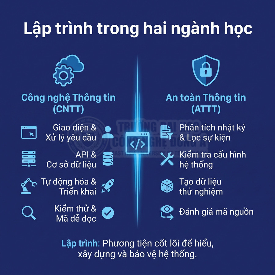 Lập trình trong ngành Công nghệ Thông tin và An toàn Thông tin với các nhiệm vụ đặc trưng của mỗi ngành