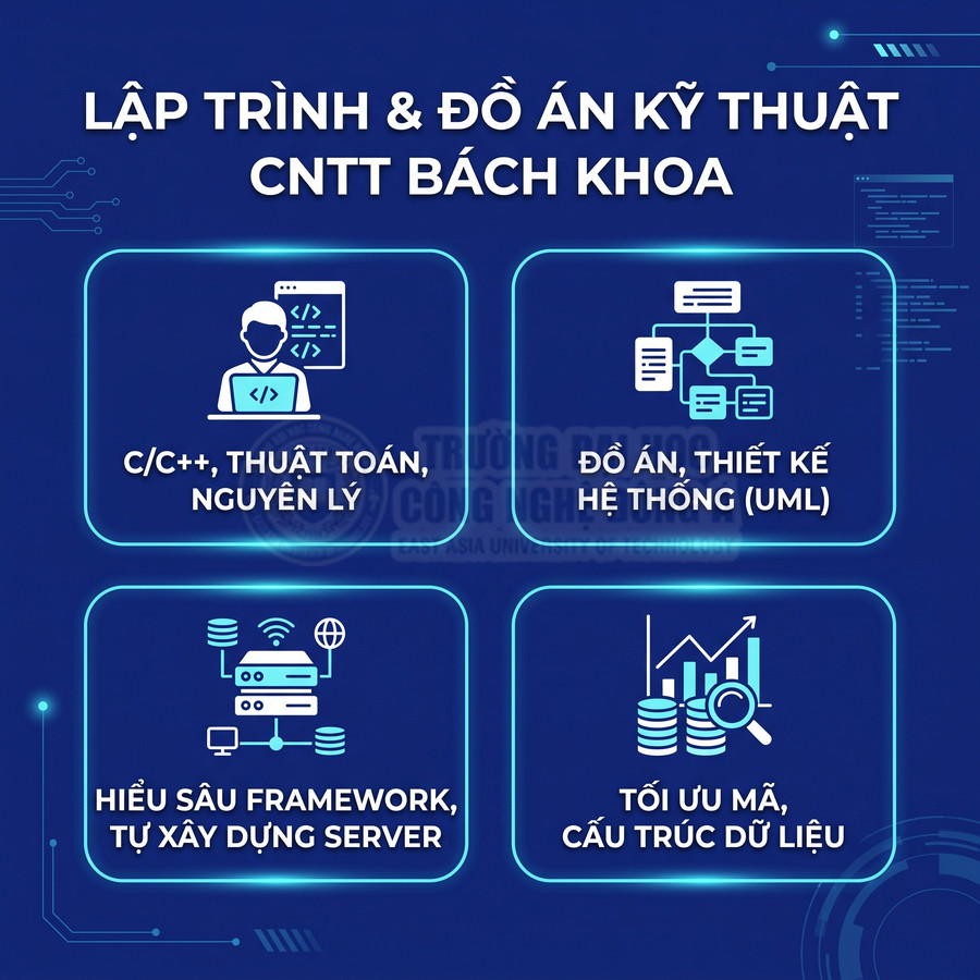 Chương trình lập trình và đồ án kỹ thuật CNTT Bách Khoa với C C++, UML, framework, server và tối ưu cấu trúc dữ liệu