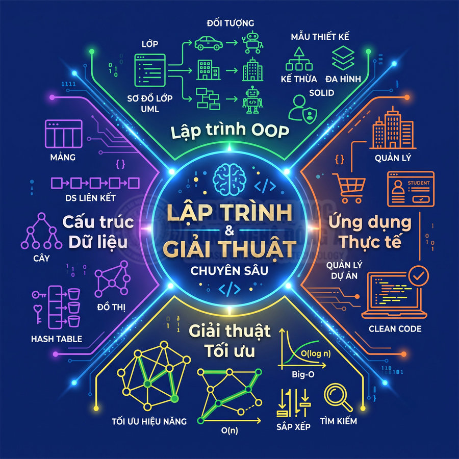 Khóa học lập trình và giải thuật chuyên sâu với OOP, cấu trúc dữ liệu, giải thuật tối ưu và ứng dụng thực tế