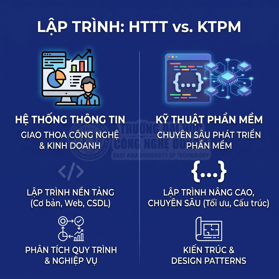 So sánh ngành Hệ thống thông tin và Kỹ thuật phần mềm, nội dung học lập trình và phân tích nghiệp vụ
