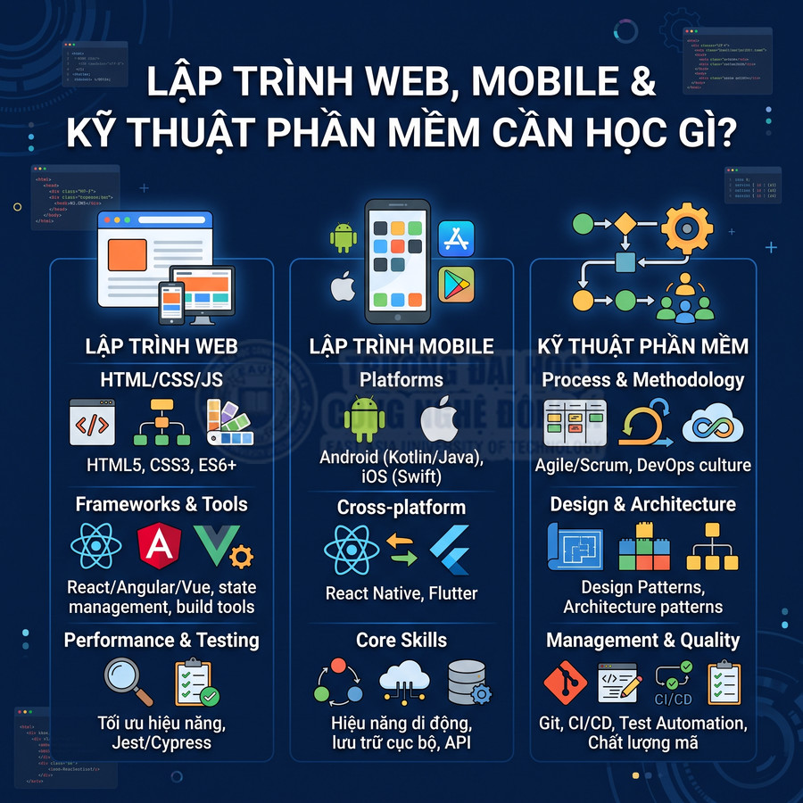 Tổng quan kiến thức cần học cho lập trình web, lập trình mobile và kỹ thuật phần mềm