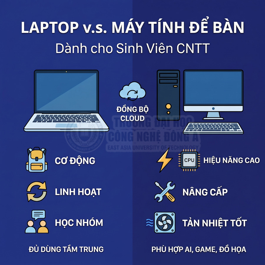 So sánh ưu nhược điểm laptop và máy tính để bàn cho sinh viên công nghệ thông tin