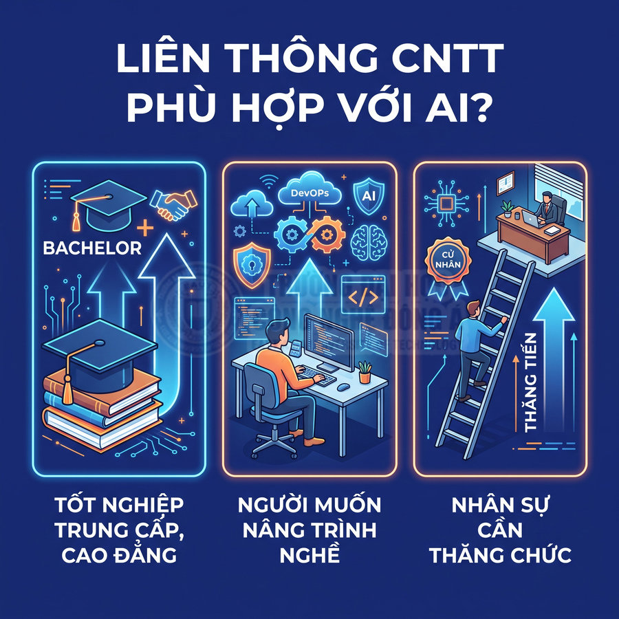 Thiết kế giới thiệu chương trình liên thông CNTT cho người tốt nghiệp trung cấp cao đẳng, muốn nâng trình nghề và thăng tiến