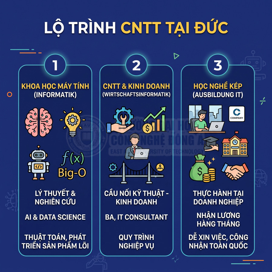 Lộ trình học CNTT tại Đức với ba hướng: khoa học máy tính, CNTT và kinh doanh, học nghề kép IT