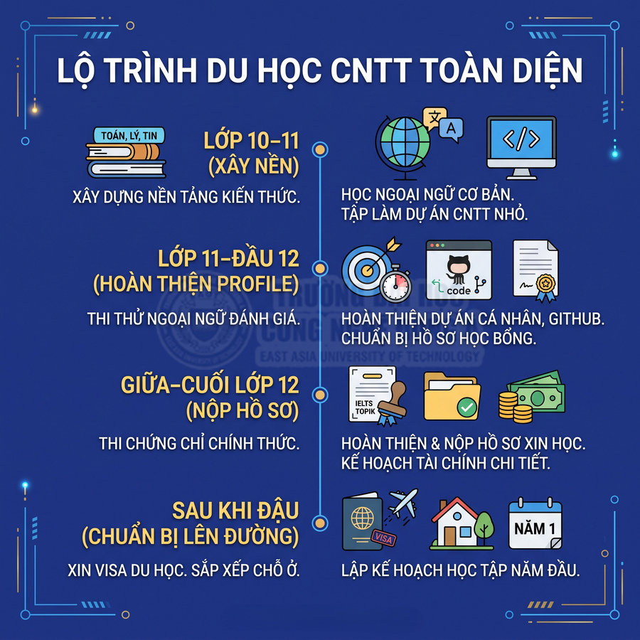 Lộ trình du học CNTT toàn diện cho học sinh cấp 3 từ xây nền kiến thức đến xin visa và kế hoạch năm nhất