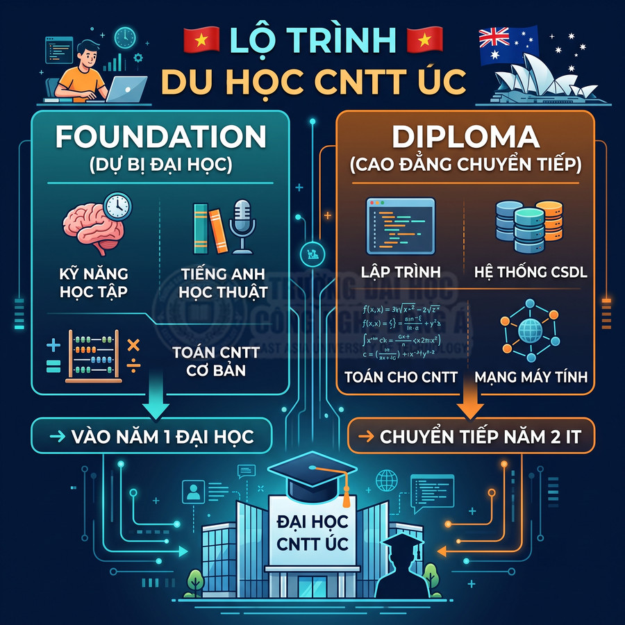 Lộ trình du học CNTT Úc với chương trình Foundation và Diploma, các môn học và hướng vào đại học CNTT