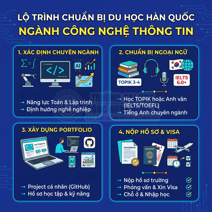 Lộ trình chuẩn bị du học Hàn Quốc ngành công nghệ thông tin với 4 bước từ chọn ngành đến nộp hồ sơ visa