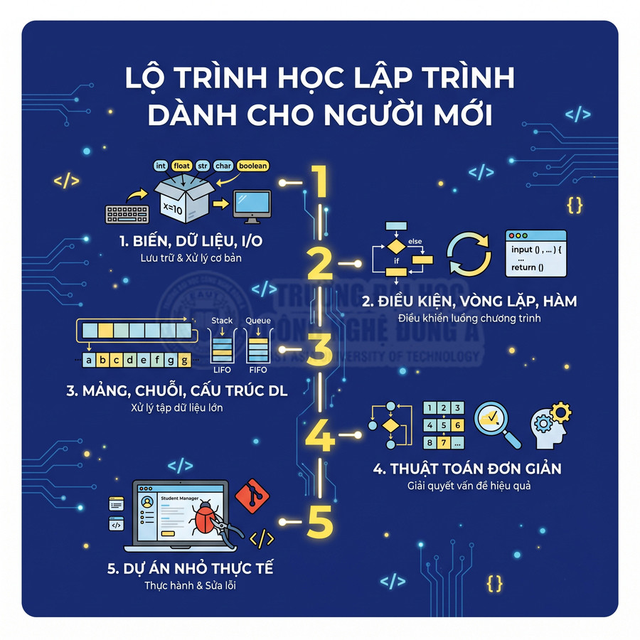 Lộ trình học lập trình cho người mới với 5 bước từ biến dữ liệu đến dự án nhỏ thực tế