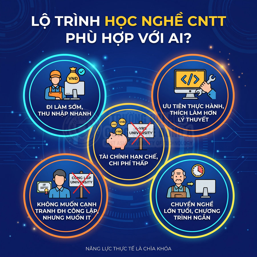 Lộ trình học nghề CNTT cho người muốn đi làm sớm, ưu tiên thực hành, chi phí thấp, chuyển nghề nhanh