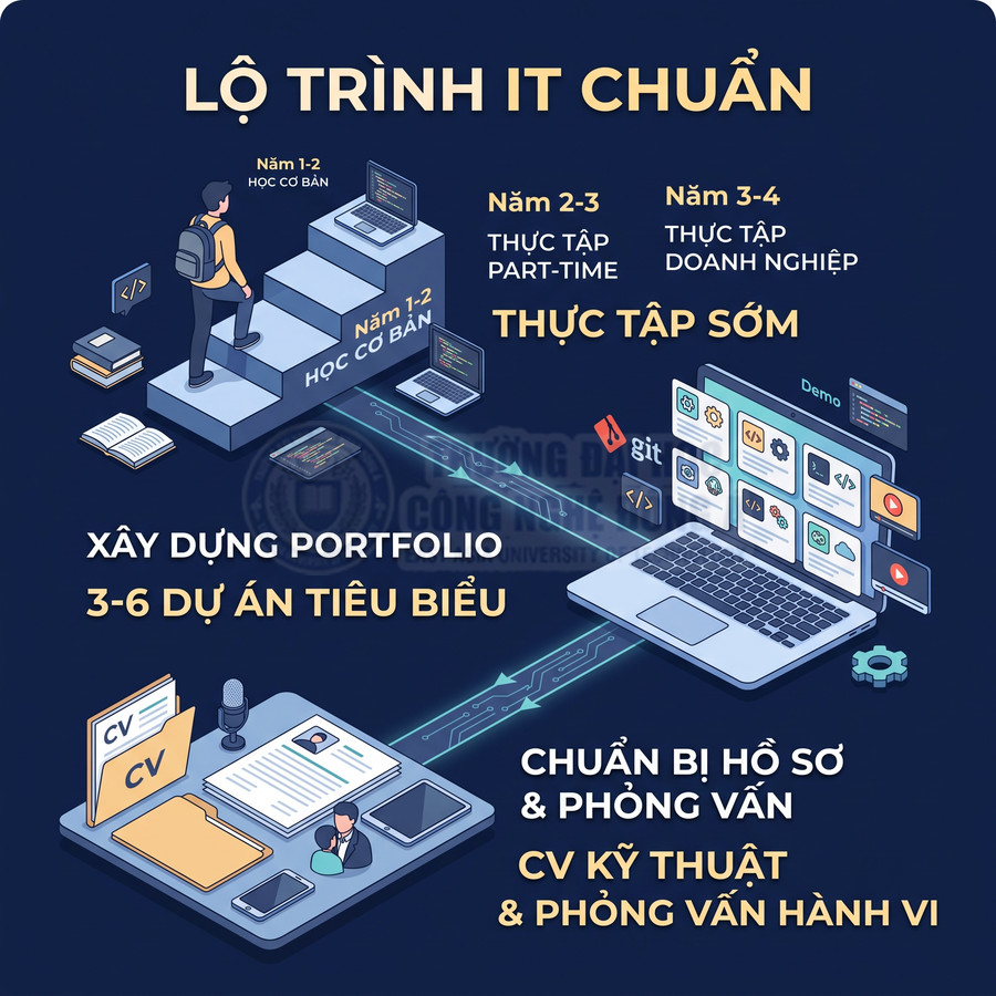 Lộ trình học IT chuẩn từ cơ bản đến thực tập, xây dựng portfolio và chuẩn bị CV phỏng vấn