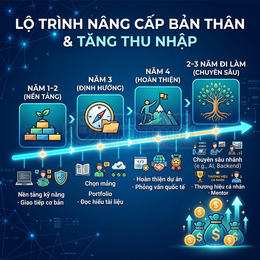 Lộ trình nâng cấp bản thân và tăng thu nhập qua các giai đoạn học tập, đi làm và phát triển chuyên sâu