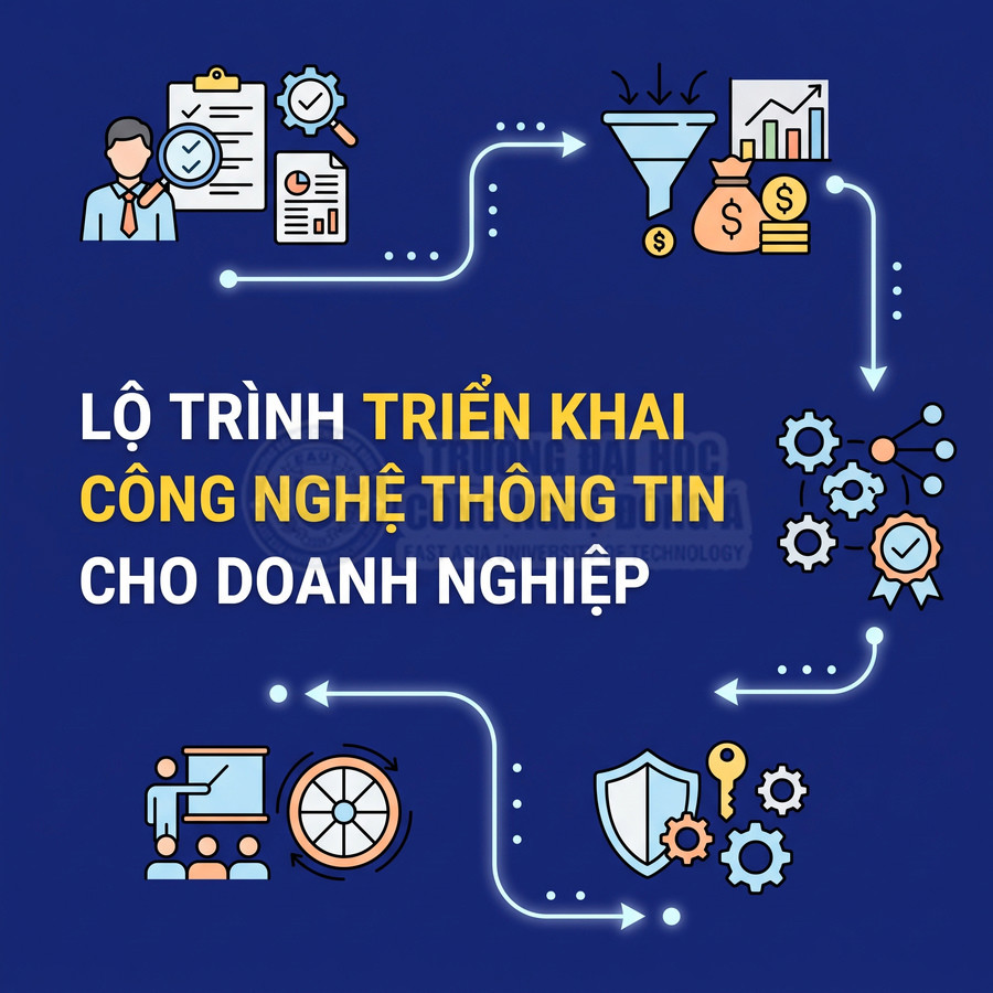 Lộ trình triển khai công nghệ thông tin cho doanh nghiệp với các bước đánh giá, ngân sách, bảo mật và đào tạo nhân sự