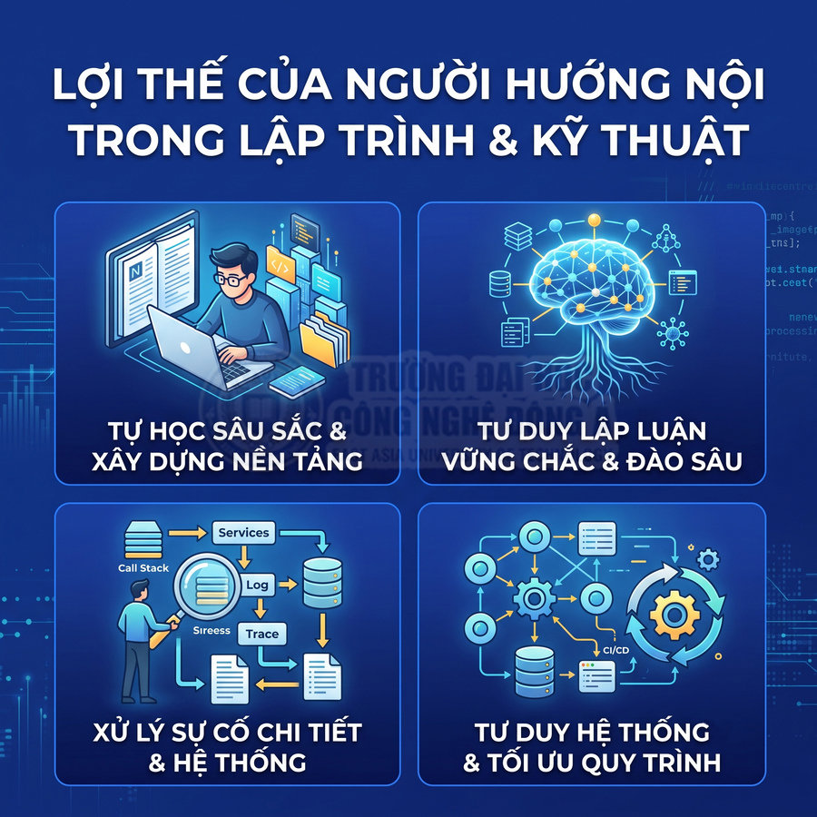 Lợi thế của người hướng nội trong lập trình và kỹ thuật với tư duy sâu, xử lý sự cố và tối ưu hệ thống