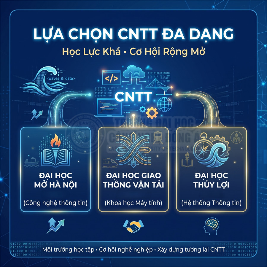 Poster giới thiệu ngành CNTT tại Đại học Mở Hà Nội, Đại học Giao thông Vận tải và Đại học Thủy Lợi