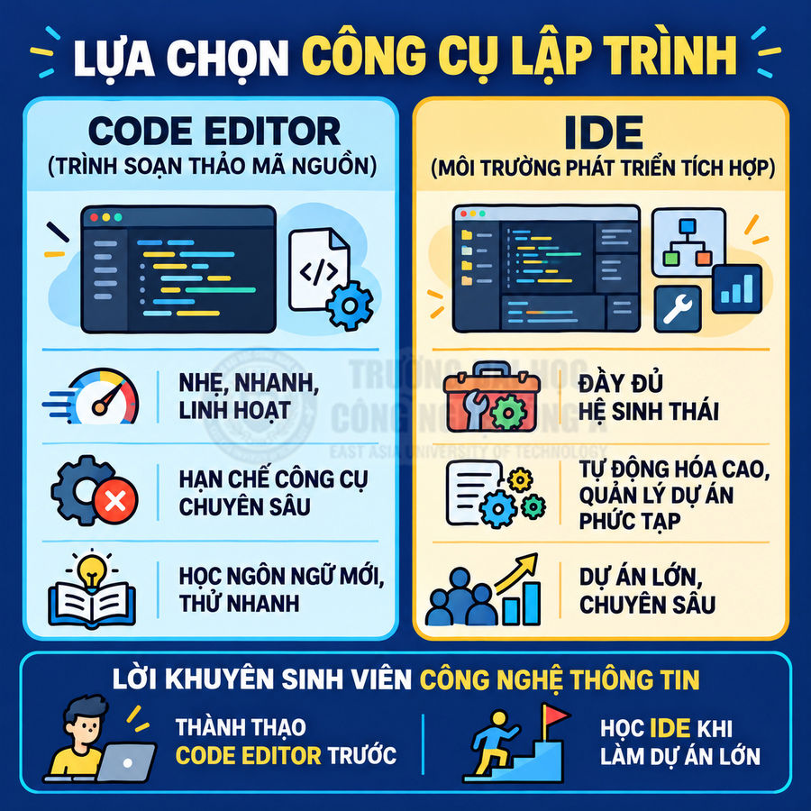 So sánh ưu nhược điểm code editor và IDE, gợi ý sinh viên CNTT nên thành thạo code editor trước