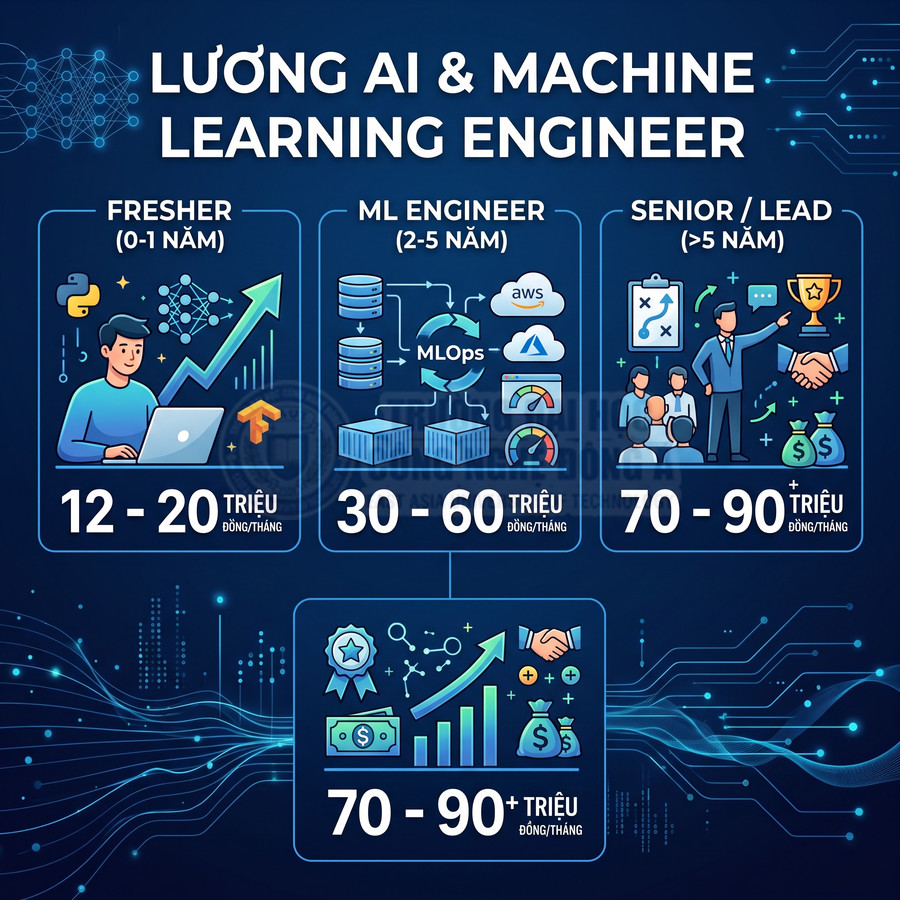 Mức lương AI và Machine Learning Engineer tại Việt Nam theo kinh nghiệm từ fresher đến senior lead