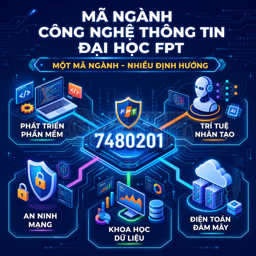 Mã ngành công nghệ thông tin 7480201 Đại học FPT với các định hướng AI, an ninh mạng, khoa học dữ liệu, điện toán đám mây