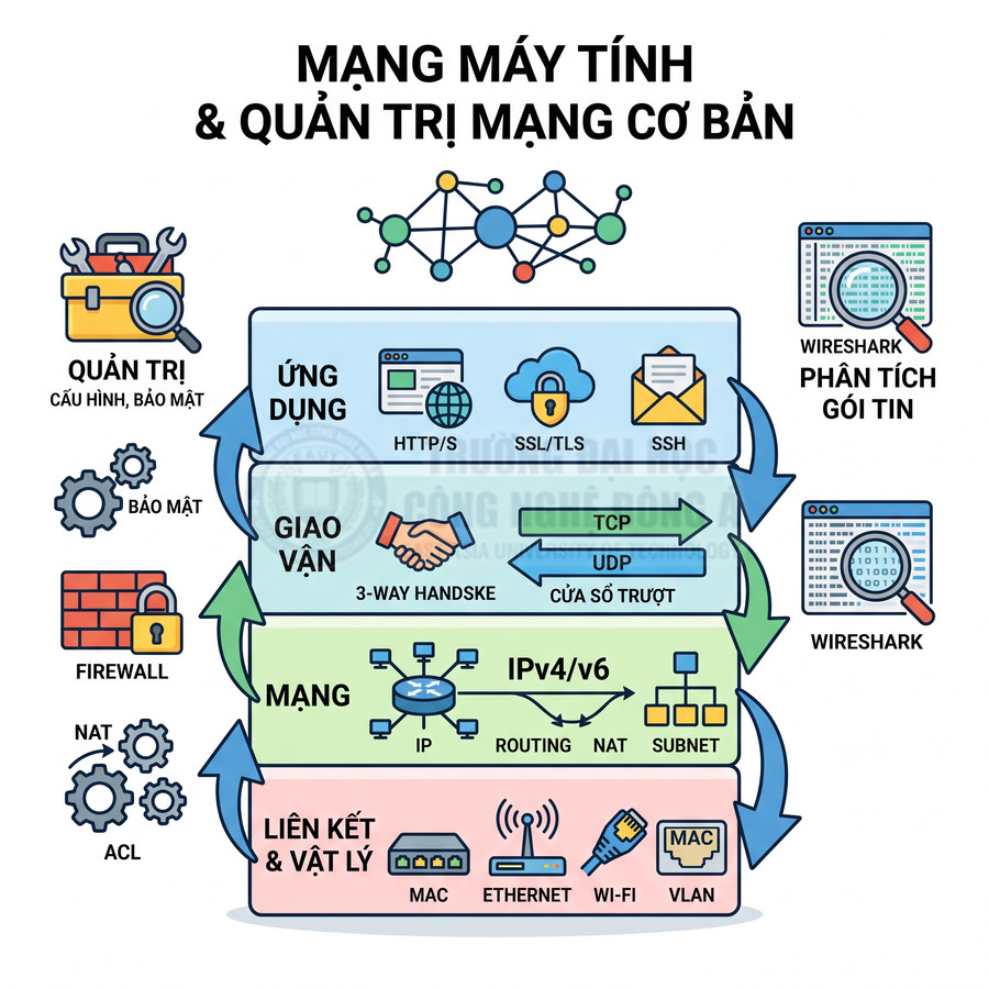 Sơ đồ các lớp trong mạng máy tính và quản trị mạng cơ bản từ vật lý đến ứng dụng