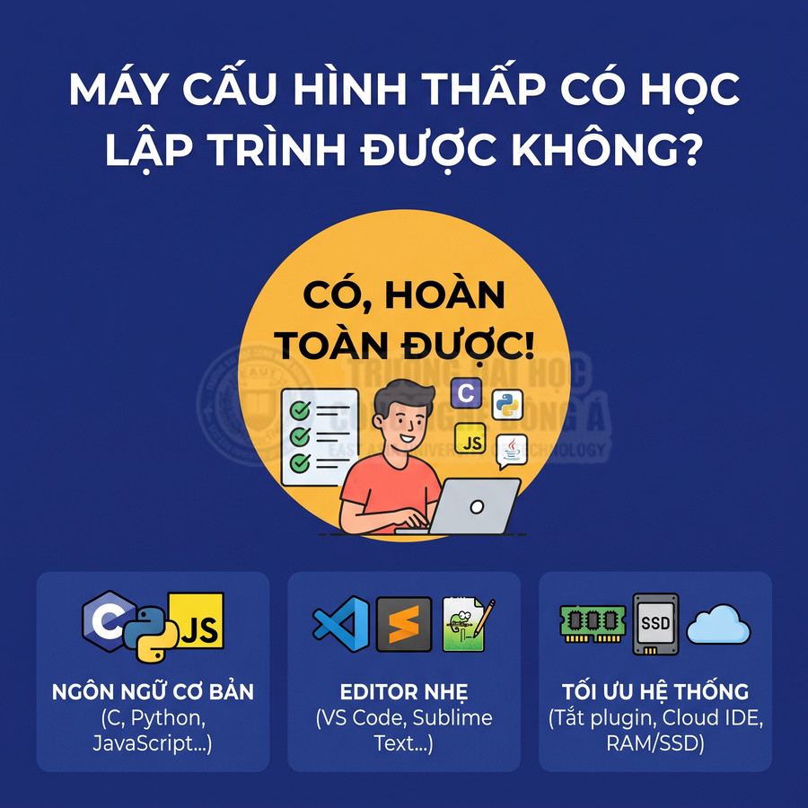 Học lập trình trên laptop cấu hình thấp với ngôn ngữ C, Python, JavaScript và editor nhẹ như VS Code, Sublime Text