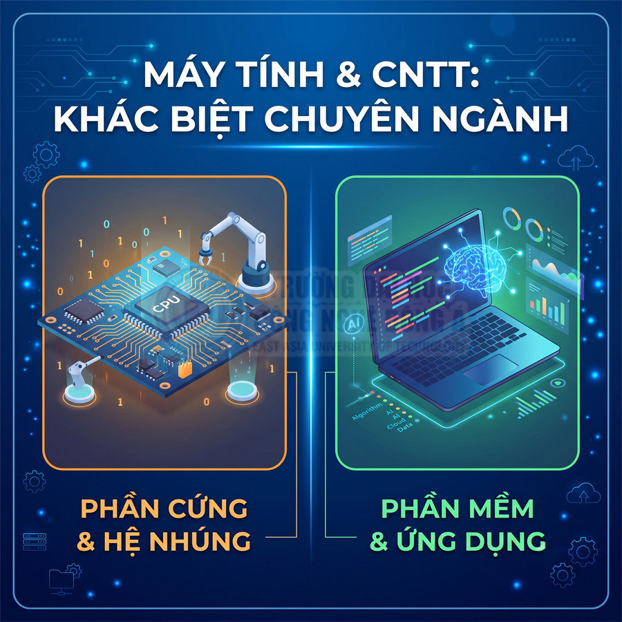 Minh họa so sánh ngành máy tính phần cứng hệ nhúng với ngành công nghệ thông tin phần mềm ứng dụng