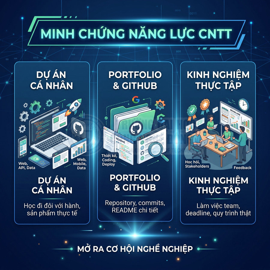 Minh chứng năng lực CNTT với dự án cá nhân, portfolio GitHub và kinh nghiệm thực tập mở ra cơ hội nghề nghiệp