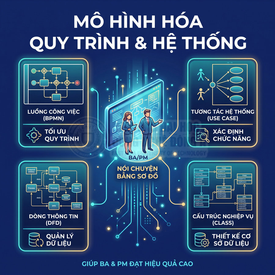 Mô hình hóa quy trình và hệ thống với sơ đồ BPMN, DFD, use case, class hỗ trợ BA PM tối ưu nghiệp vụ